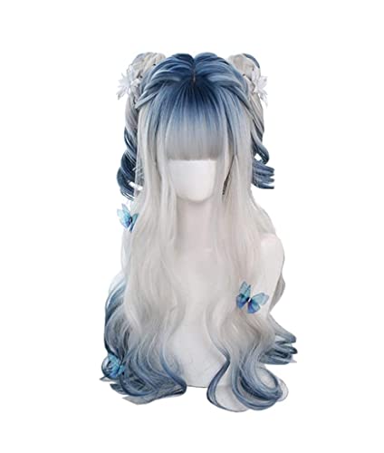 Perücken Perücke Natürliche Perücken 24"/60 Cm Synthetische Langhaarperücke Blauer Farbverlauf Weißer Farbverlauf Blau Schönheit Japanisches Mädchen Cosplay Perücke Täglichen Party von BKALIT