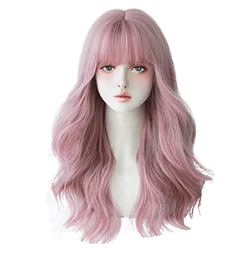 Perücken Perücke Natürliche Rosa Perücke Für Damen, Lange, Flauschige, Lockige, Wellige Haarperücken, Langes, Lockiges Haar Mit Pony Für Mädchen Täglichen Party von BKALIT