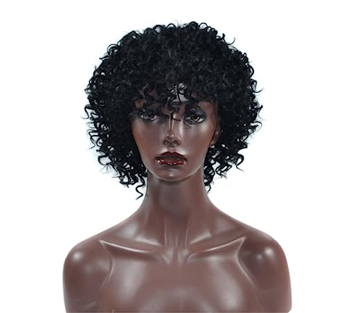 Perücken Perücke Natürliche Weiche Perücke, Kurze, Lockige Haarperücken, Federnde Und Weiche Synthetische, Hitzebeständige Haarperücken Für Den Alltag Täglichen Party (Color : Nero, Size : 18cm) von BKALIT