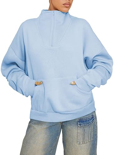 BLENCOT Damen Fleece Pullover mit Halbreißverschluss Stehkragen Fleecepullover Sweatjacke Winter Warm Sweatshirt von BLENCOT