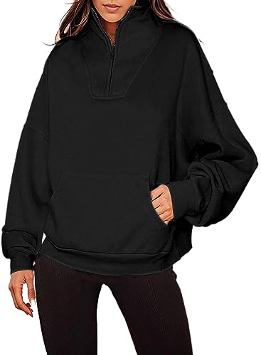 BLENCOT Damen Rollkragen Pullover Sweatshirt Ohne Kapuze mit Taschen Sport Sweatshirt Pulli Fleecepullover Hochkragen Sweatjacke Winter von BLENCOT