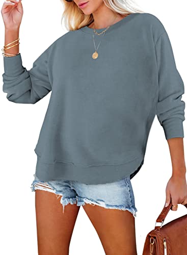 BLENCOT Damen Sweatshirt Casual Pullover Damen Langarmshirts Einfarbige Rundhalsausschnitt Tunika Tops von BLENCOT