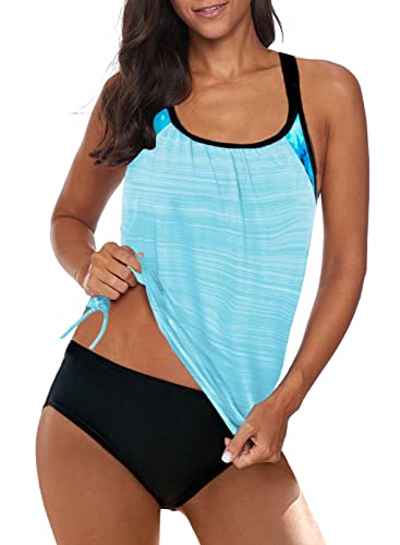 BLENCOT Damen Tankini Bauchweg Zweiteilig Badeanzug Zweiteiliger Tankini Set mit Slip A-104 L von BLENCOT