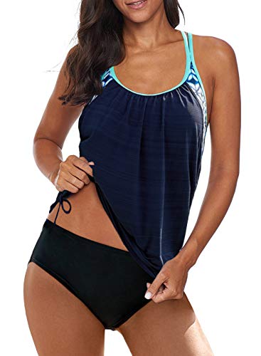 BLENCOT Damen Tankini Bauchweg Zweiteilig Badeanzug Zweiteiliger Tankini Set mit Slip A-5 S von BLENCOT