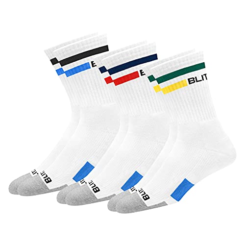 BLITZSOX 3 Paar Tennissocken Herren Damen Sportsocken HiTech Leistung Max Baumwolle Kissen, Vintage-Streifen-TennissockenCrew Socken (EU 38-42) von BLITZSOX