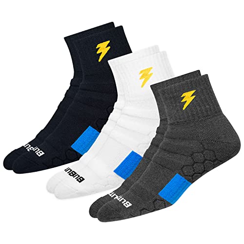 BLITZSOX 3 Paar Sneaker Socken Sportsocken Herren Damen HiTech Leistung Unisex Solide Quarter Socken Schwarz Grau Weiß (Laufen, Tennis, Training & Fitness), Größe: 38-42 von BLITZSOX