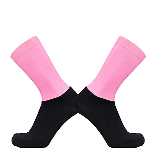 BLOMDE Sportsocken Für Herren Anti-Rutsch-Silikon Sommer Aero Weiße Linie Radsport Sport Laufsocken-Pink Schwarz_S 35-39 von BLOMDE