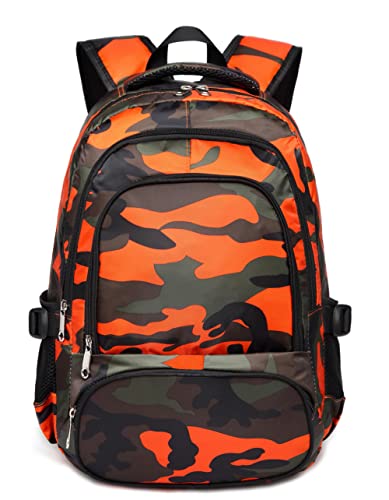 Kinder Schulrucksäcke für Mädchen Jungen Schultaschen Büchertaschen für Kinder, A-camo orange, Einheitsgröße, Laptop von BLUEFAIRY