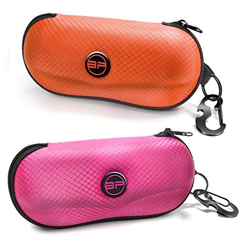 BLUPOND Sonnenbrillen-Etui, halbharte EVA-Schale mit Metallhaken zum Aufhängen, Gürtelclip, Sonnenbrillen-Aufbewahrung, rosa/orange, Medium von BLUPOND