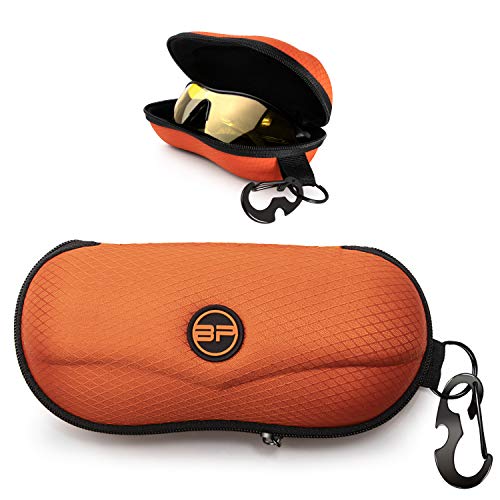 BLUPOND Sonnenbrillen-Etui, halbharte EVA-Schale mit Metallhaken zum Aufhängen, Gürtelclip, Sonnenbrillenaufbewahrung, Orange, Medium von BLUPOND