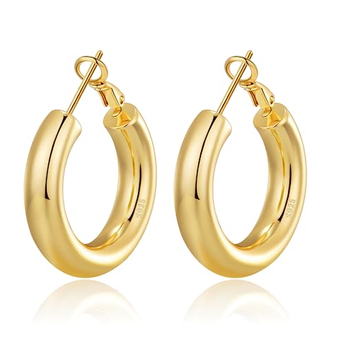 BMMYE Ohrringe Creolen Gold Groß Chunky Gold Hoop Earrings for Women Ohrringe Kreolen Gold Dicke Goldene Creolen Damen von BMMYE