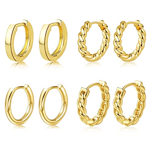 Klein Creolen Gold Damen Mädchen Kreolen Ohrring Helix Huggie Earrings Mini Ohringestecher Vergoldet Ohrringe Set für Mehrere Ohrlöcher von BMMYE