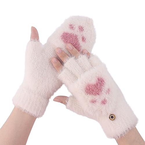 Fingerlos Handschuhe Damen Mädchen Abdeckung Umdrehen Handschuhe Plüsch Halbhandschuhe kinder Katzenpfote Handschuhe warme winterhandschuhe Handschuhe Winter Halbfinger Handschuhe WäRmer FäUstlinge von BNOYONERAS