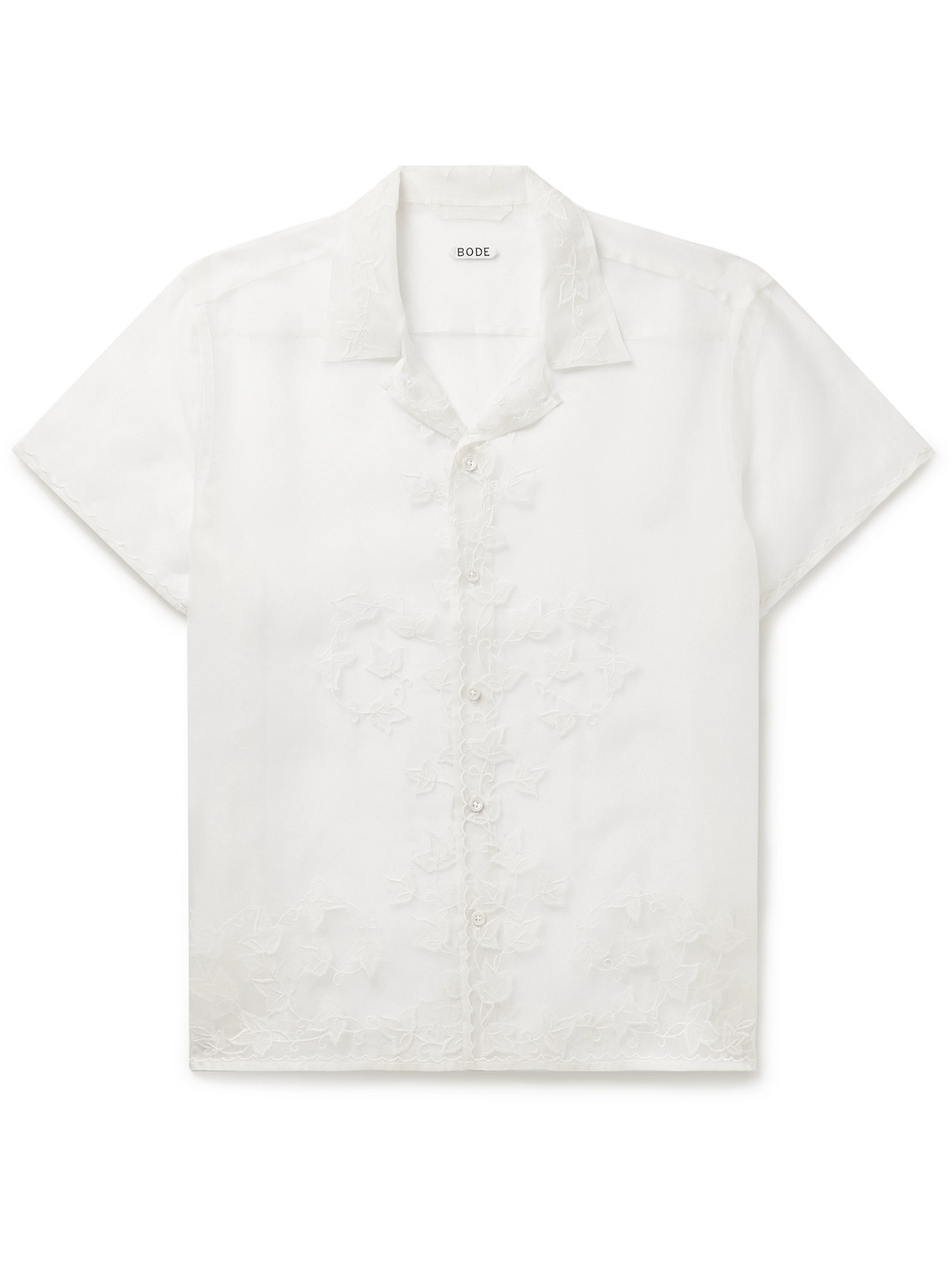 BODE - Ivy Camp-Collar Embroidered Silk-Organza Shirt - Men - White - XL von BODE
