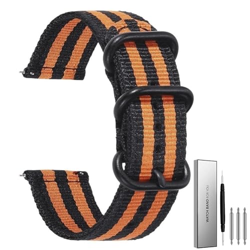 BOLEXA 18mm 20mm 22mm 24mm Quick Release Nylon Armband Uhr Armband for Frauen Männer Armband (Color : Black-Orange, Size : 18mm) von BOLEXA