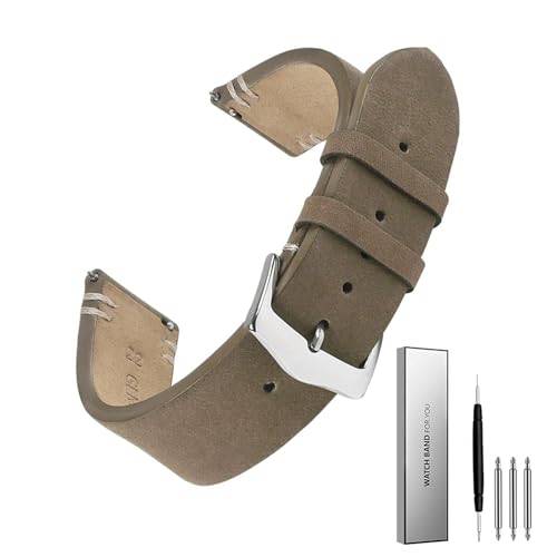 BOLEXA 20mm 22mm Wildleder Armband Handgemachte Echtes Leder Ersatz Quick Release Retro Armband for Männer Frauen Zubehör (Color : Light Brown-silver, Size : 22mm) von BOLEXA