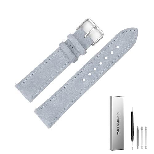 BOLEXA Männer Frauen Uhr Band Echtes Leder Straps 18mm 20mm 22mm 24mm Uhr Zubehör Schnell Release Wildleder vintage Uhrenarmbänder (Color : Light Blue, Size : 20mm) von BOLEXA