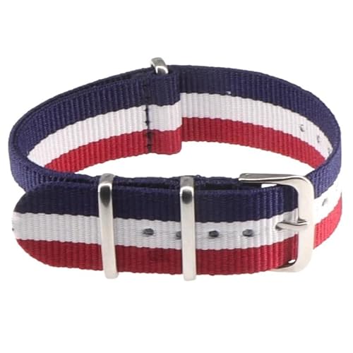 BOLEXA Nylon-Uhrenarmband, 14 mm, 16 mm, 18 mm, 20 mm, 22 mm, universelles Canvas-Armband for Damen und Herren (Color : Blue White Red, Size : 16mm) von BOLEXA