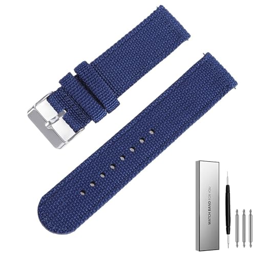 BOLEXA Nylon-Uhrenarmband, 18 mm, 20 mm, 22 mm, 24 mm, Schnellverschluss, Canvas-Armband, universelles Ersatz-Armband for Damen und Herren (Color : Blue-Silver, Size : 24mm) von BOLEXA