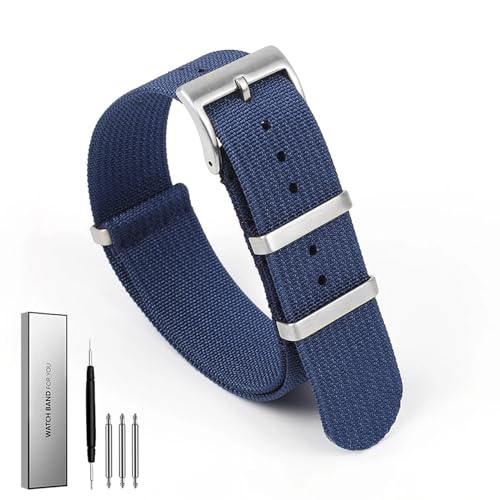 BOLEXA Nylon-Uhrenarmband, 20 mm, 22 mm, geripptes Uhrenarmband, Ersatz for Herren-Armband, Zubehör, Edelstahl-Schnalle (Color : Blau, Size : 22mm) von BOLEXA