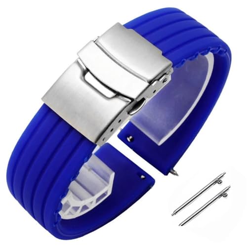 BOLEXA Silikonarmband 18mm 20mm 22mm 24mm Silikon-Uhrenarmband for Männer und Frauen, Sport-Schnellverschluss-Armband, Ersatz-Gummi-Uhrenarmband-Zubehör (Color : Blau, Size : 22mm) von BOLEXA