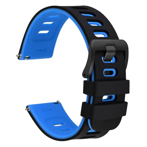 BOLEXA Silikonarmband 22mm Silikon-Uhrenarmband mit Schnellverschluss, wasserdichtes Uhrenarmband for Männer und Frauen, Schnellverschluss-Ersatz (Color : Blue-Black Buckle, Size : 20mm) von BOLEXA