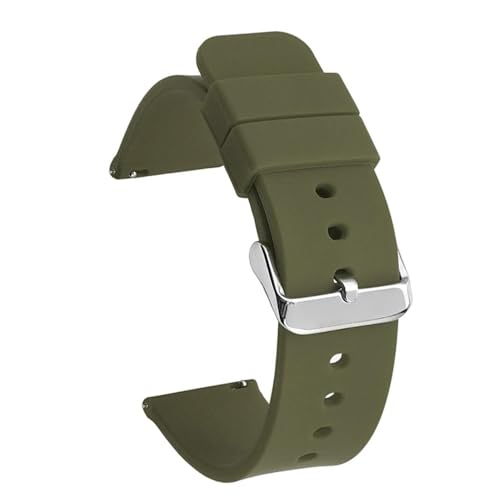 BOLEXA Silikonarmband Schnellverschluss-Uhrenarmband for aktive Uhr, 14/16/18/19/20/21/22/24 mm, Gummiband, for Damen und Herren, Ersatzarmband (Color : Army Green silver BK, Size : 22mm) von BOLEXA