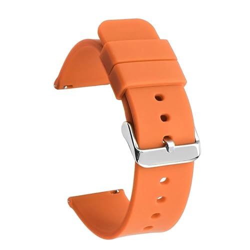 BOLEXA Silikonarmband Schnellverschluss-Uhrenarmband for aktive Uhr, 14/16/18/19/20/21/22/24 mm, Gummiband, for Damen und Herren, Ersatzarmband (Color : Orange silver buckle, Size : 16mm) von BOLEXA