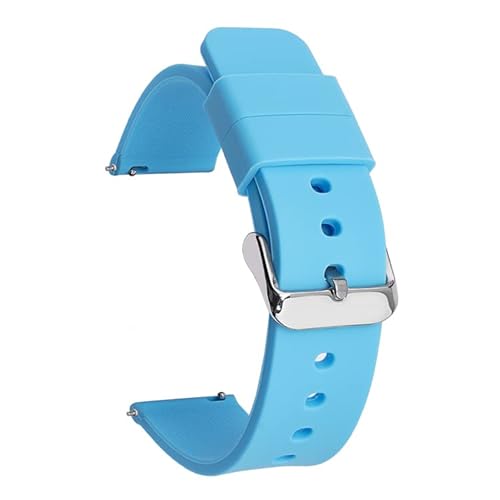 BOLEXA Silikonarmband Sport-Silikon-Uhrenarmband, 14, 16, 18, 19, 20, 21, 22 mm, 24 mm, Ersatz-Armband, Schnellverschluss, wasserdichtes Uhrenarmband (Color : Light Blue silver BK, Size : 21mm) von BOLEXA