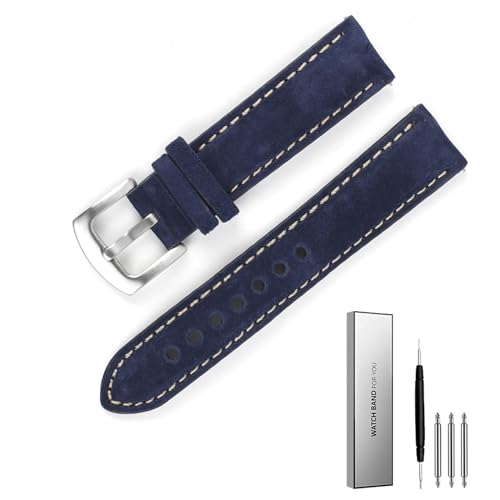 BOLEXA Vintage Wildleder Uhrenarmband 18mm 19mm 20mm 22mm Handgemachtes Uhrenarmband Grau Braun Ersatzgürtel for Uhrenzubehör (Color : Dark blue, Size : 18mm) von BOLEXA