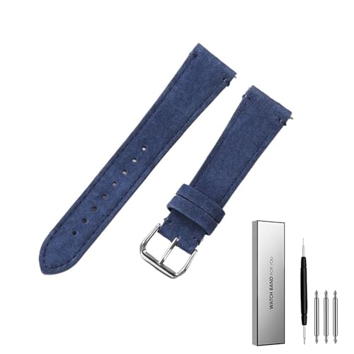 BOLEXA Weiches Wildleder-Echtleder-Uhrenarmband 20 mm 22 mm Uhrenarmbänder Schnellverschluss-Sportarmband (Color : Blau, Size : 20mm) von BOLEXA