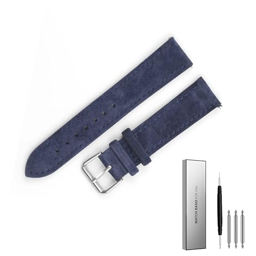 BOLEXA Weiches Wildleder-Uhrenarmband, 18 mm, 19 mm, 20 mm, 22 mm, 24 mm, Uhrenarmbänder, Edelstahl-Schnalle, Uhrenzubehör (Color : Dark blue, Size : 20mm) von BOLEXA