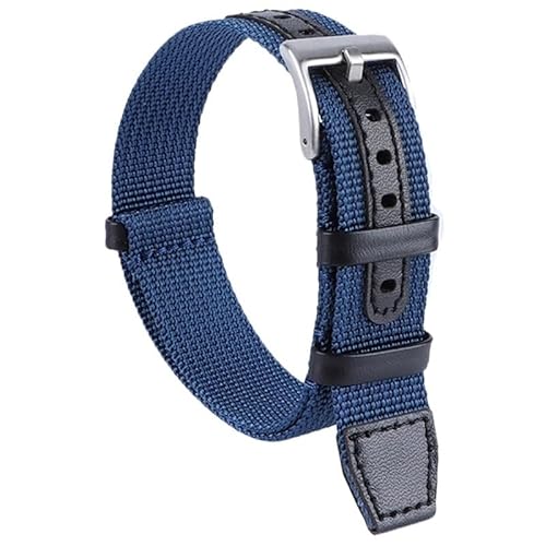 BOLEXA nato strap 18mm 20mm 22mm 24mm Nylon + Leder Uhrenarmband for Männer Frauen Sport Armband Universal Handgelenk Band Ersatz Uhr Zubehör Nylon Uhrenarmbänder (Color : Blau, Size : 22mm) von BOLEXA