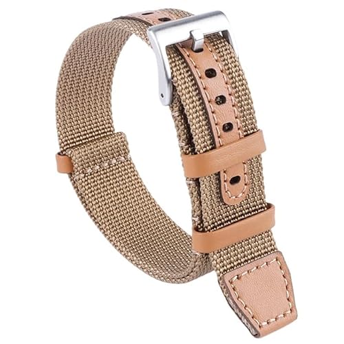 BOLEXA nato strap 18mm 20mm 22mm 24mm Nylon + Leder Uhrenarmband for Männer Frauen Sport Armband Universal Handgelenk Band Ersatz Uhr Zubehör Nylon Uhrenarmbänder (Color : Khaki, Size : 22mm) von BOLEXA