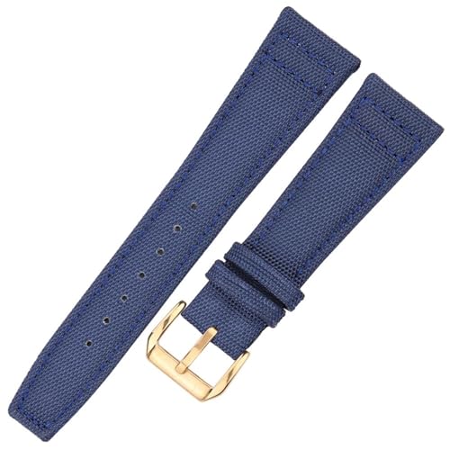 BOLEXA nato strap Canvas Nylon + Echtes Leder Armband 20mm 21mm 22mm Schwarz Grün Blau Damen Herren Uhrenarmband mit Dornschließe Nylon Uhrenarmbänder (Color : Blue Gold Buckle, Size : 22mm) von BOLEXA