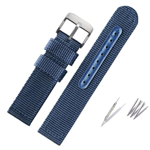 BOLEXA nato strap Gewebtes Nylon-Uhrenarmband, Canvas-Uhrenarmband, 18 mm, 20 mm, 22 mm, 24 mm, for Herren und Damen, Ersatz-Uhrenarmband Nylon Uhrenarmbänder (Color : Blue silver bucke, Size : 22mm von BOLEXA