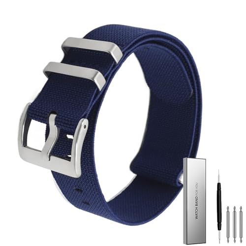 BOLEXA nato strap Herren-Armband mit elastischem Nylongürtel, 18 mm, 20 mm, 22 mm, Uhrenarmband, silberne Schnalle, Ersatz-Uhrenarmband Nylon Uhrenarmbänder (Color : Navy, Size : 18mm) von BOLEXA