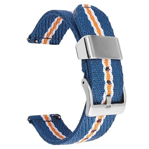 BOLEXA nato strap Nylon-Armbänder, 18 mm, 20 mm, 22 mm, 24 mm, Schnellverschluss, Ersatz-Uhrenarmbänder for BandWatch Universa Nylon Uhrenarmbänder (Color : Blue white silver, Size : 24mm) von BOLEXA