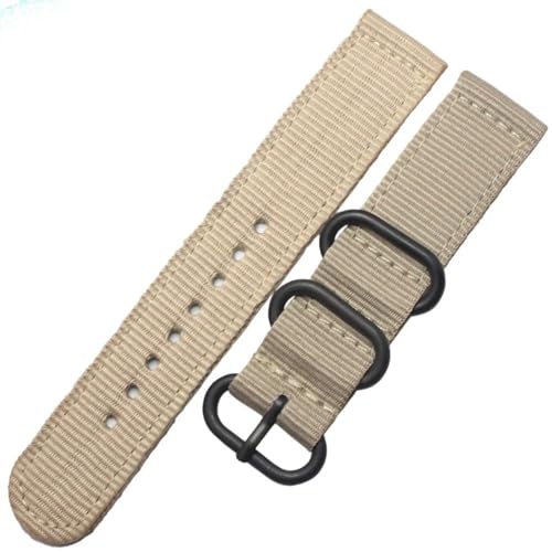 BOLEXA nato strap Nylon Armband 18mm 20mm 22mm 24mm 6 Farben Frauen Männer Fashione Sport Leinwand Uhr Bnad strap Silber Schwarz Schnalle Armband Nylon Uhrenarmbänder (Color : Khaki black buckle, Si von BOLEXA