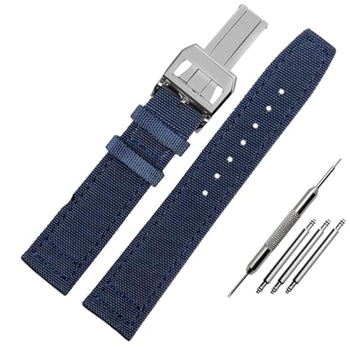 BOLEXA nato strap Nylon-Canvas-Armband, 20 mm, 21 mm, 22 mm, Leder-Uhrenarmband, Schwarz, Armeegrün, Ersatz-Uhrenarmband for Herren Nylon Uhrenarmbänder (Color : B-blue-silver, Size : 22mm) von BOLEXA