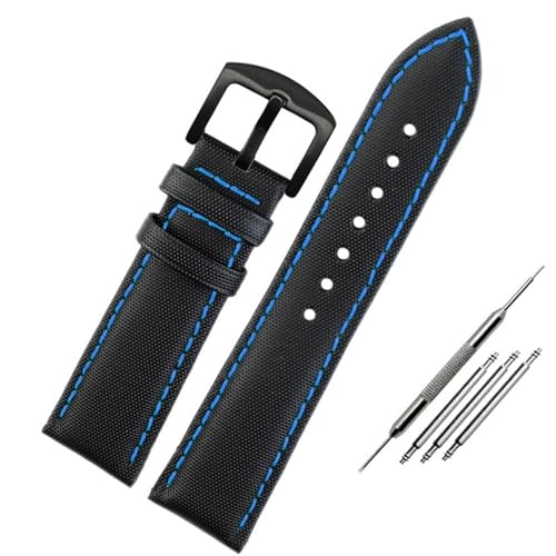 BOLEXA nato strap Nylon-Canvas-Lederarmband, Schnellverschluss-Uhrenarmband, universelles Ersatzarmband Nylon Uhrenarmbänder (Color : Black blue-black, Size : 23mm) von BOLEXA