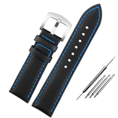 BOLEXA nato strap Nylon-Canvas-Lederarmband, Schnellverschluss-Uhrenarmband, universelles Ersatzarmband Nylon Uhrenarmbänder (Color : Black blue-silver, Size : 21mm) von BOLEXA