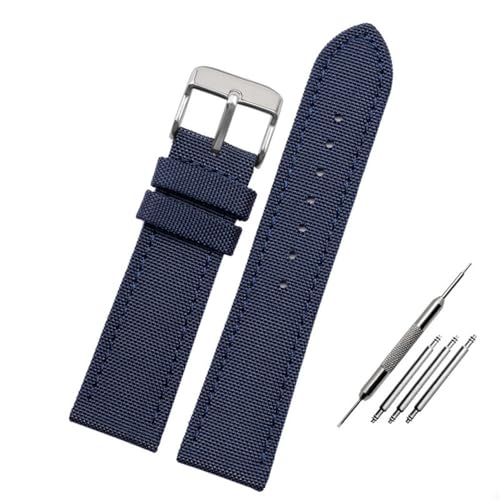 BOLEXA nato strap Nylon-Uhrenarmband, universelles Canvas-Uhrenarmband, 20 mm, 22 mm, 23 mm, Ersatz-Uhrenarmbänder Nylon Uhrenarmbänder (Color : Blue silver buckle, Size : 20mm) von BOLEXA