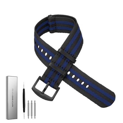 BOLEXA nato strap Nylon-Uhrenarmband 20 mm 22 mm Sicherheitsgurt-Uhrenarmband Schnellverschluss-Armband for Uhrenersatz-Uhrenarmband Nylon Uhrenarmbänder (Color : Black-blue-black, Size : 22mm) von BOLEXA