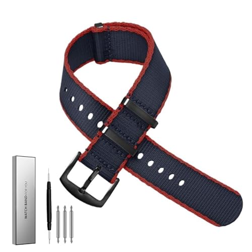 BOLEXA nato strap Nylon-Uhrenarmband 20 mm 22 mm Sicherheitsgurt-Uhrenarmband Schnellverschluss-Armband for Uhrenersatz-Uhrenarmband Nylon Uhrenarmbänder (Color : Blue-red-blue, Size : 22mm) von BOLEXA