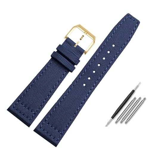 BOLEXA nato strap Nylon Wasserdichtes Warchband for Universal Pilot Portugiesisch Canvas Rückseite Leder Herren Uhrenarmband Army Green 20 21MM 22MM Armband Nylon Uhrenarmbänder (Color : Blue-gold, von BOLEXA