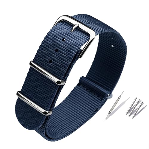 BOLEXA nato strap Outdoor Sport Nylon Canvas Uhrengürtel 16 18 20 22 24 Uhr Herrenarmband Ersatzuhrenarmbänder Nylon Uhrenarmbänder (Color : Blau, Size : 22mm) von BOLEXA