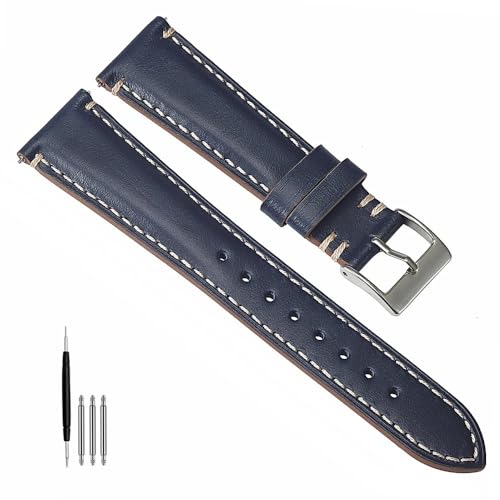 BOLEXA uhr Lederarmband 20mm 22mm 24mm Vintage Echtes Lederband for Männer Frauen Sport Handgelenk Band Ersatz Armband Universal Uhr zubehör (Color : Blau, Size : 20mm) von BOLEXA