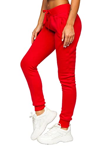 BOLF Damen Jogginghose Sporthose Freizeithose Trainingshose Sweathose Yogahose Sweatpants Baumwolle Hose Fitness Workout Basic Elastic J.Style CK-01 Rot S [F6F] von BOLF