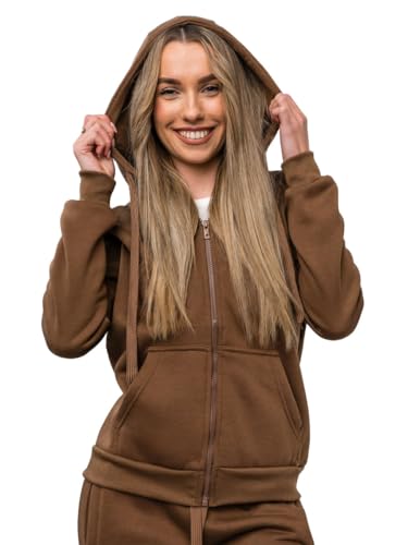 BOLF Damen Kapuzenpullover Reißverschluss Hoodie Sweatshirt mit Kapuze Pullover Pulli Langarmshirt Freizeit Sport Fitness Outdoor Casual Style J.Style W03B Braun M [A1A] von BOLF